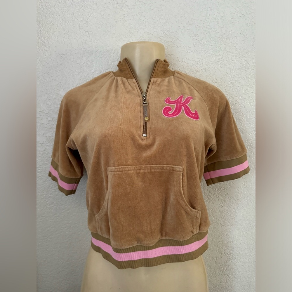 💫 Vintage brown Velour y2k Karl Kani hip hop streetwear crop top 2000s Rare!